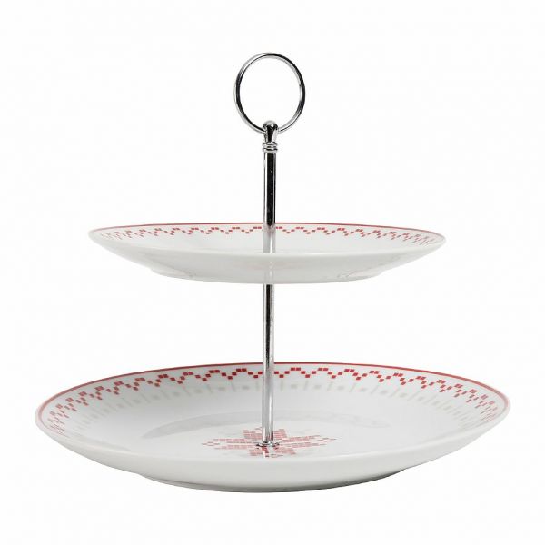 ЭТАЖЕРКА ДЛЯ ВЫПЕЧКИ 2 УРОВНЯ, COMPTOIR DE FAMILLE, DAMIER-NOEL RED D27X22 PORCELAIN, АРТИКУЛ 200342