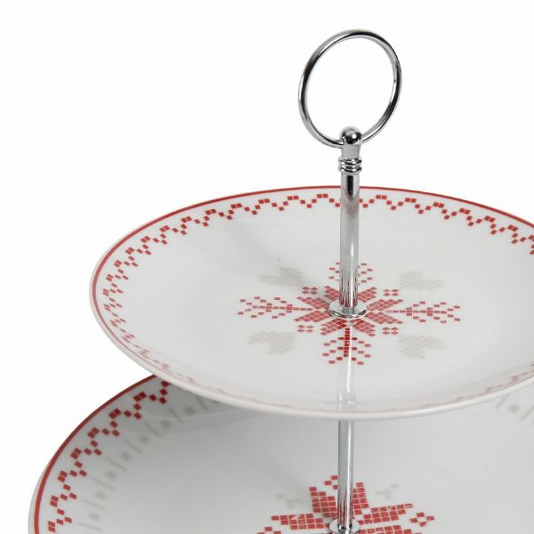 ЭТАЖЕРКА ДЛЯ ВЫПЕЧКИ 2 УРОВНЯ, COMPTOIR DE FAMILLE, DAMIER-NOEL RED D27X22 PORCELAIN, АРТИКУЛ 200342