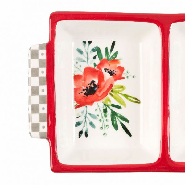 МЕНАЖНИЦА, COMPTOIR DE FAMILLE,  RECTANGULAR DISH BLANDINE RED+GREY 38X16 DOLOMITE, АРТИКУЛ 200470