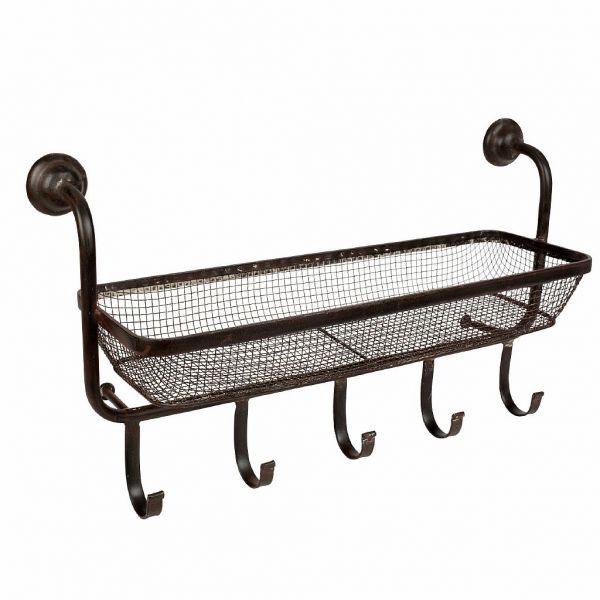 ВЕШАЛКА, COMPTOIR DE FAMILLE,  COAT RACK BASKET 5 HOOK VALENS BROWN 60X18X34 IRON, АРТИКУЛ 200508