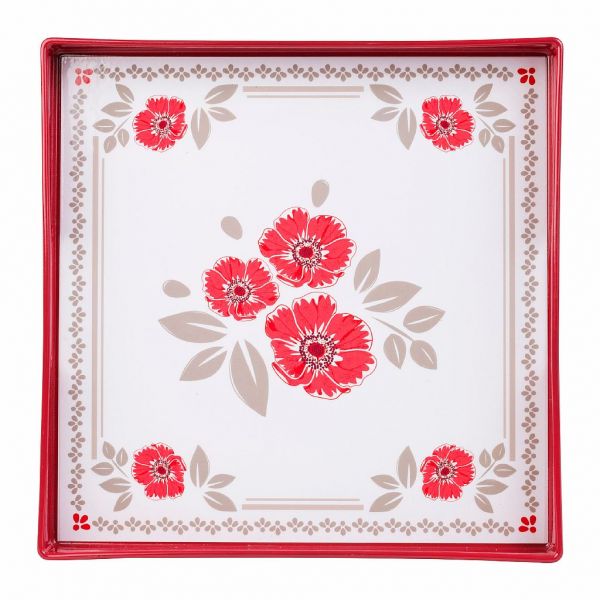 ПОДНОС, COMPTOIR DE FAMILLE,  TRAY BOUQUET FLORAL RED 32.5X32.5X4 POLYPROPYLENE, АРТИКУЛ 200604