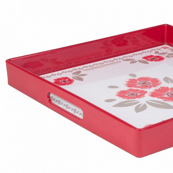 ПОДНОС, COMPTOIR DE FAMILLE,  TRAY BOUQUET FLORAL RED 32.5X32.5X4 POLYPROPYLENE, АРТИКУЛ 200604