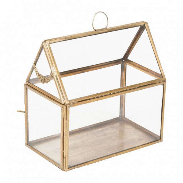 ШКАТУЛКА ДЛЯ УКРАШЕНИЙ, COMPTOIR DE FAMILLE,  BOX HOUSE FLEURLYS GOLD 18X10.5XH17CM GLASS+BRASS, АРТИКУЛ 200658