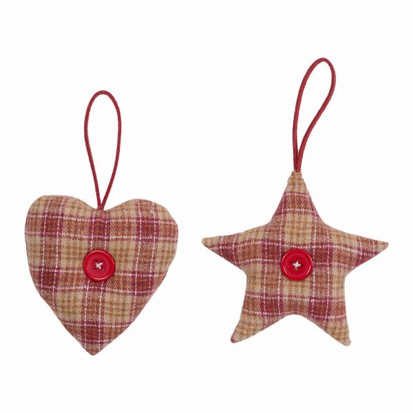 ДЕКОРАТИВНАЯ ПОДВЕСКА, COMPTOIR DE FAMILLE,  HANGING STAR+HEART X2 CARMIN RED 9X9CM FABRIC, АРТИКУЛ 200719