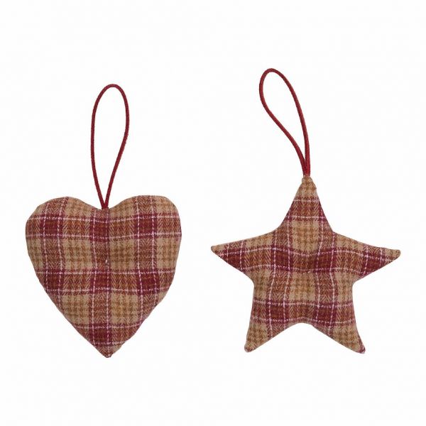 ДЕКОРАТИВНАЯ ПОДВЕСКА, COMPTOIR DE FAMILLE,  HANGING STAR+HEART X2 CARMIN RED 9X9CM FABRIC, АРТИКУЛ 200719