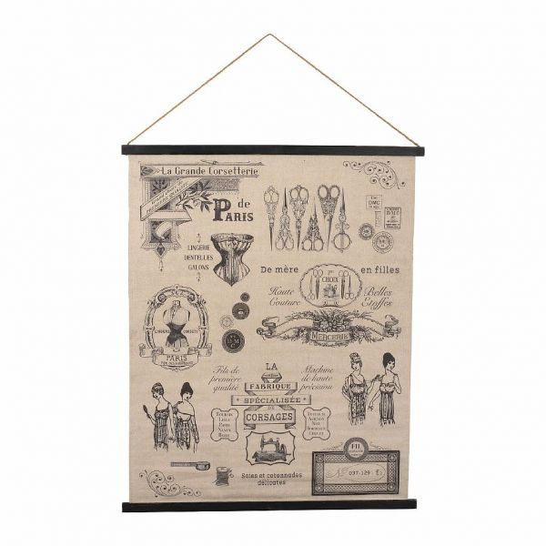 ДЕКОРАТИВНАЯ ПОДВЕСКА, ТКАНЬ, COMPTOIR DE FAMILLE,  HANGING TAPESTRY SEWING BLACK+WHITE 80X100 FABRIC, АРТИКУЛ 200854