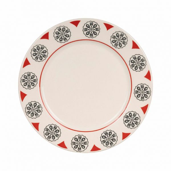 ДЕСЕРТНАЯ ТАРЕЛКА Розетт, COMPTOIR DE FAMILLE,  DESSERT PLATE ROSETTE GREY+RED D22.5CM EARTHENWARE, АРТИКУЛ 200910