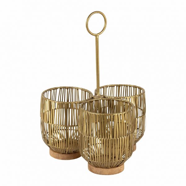 КОРЗИНКА ДЛЯ СТОЛОВЫХ ПРИБОРОВ, МЕТАЛЛ, ДЕРЕВО., COMPTOIR DE FAMILLE,  CUTLERY TRAY 3 CMP MADELEINE GOLD D20H29 IRON+WOOD, АРТИКУЛ 201126