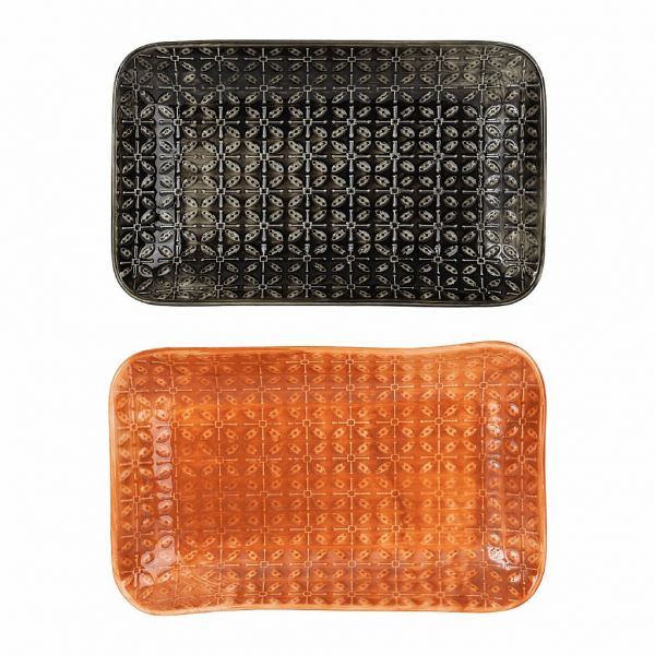 НАБОР 2 ШТ., COMPTOIR DE FAMILLE,  RECT DISH X2 CAR-CMENT GREY+ORANGE 19X12 PORCELAIN, АРТИКУЛ 201140