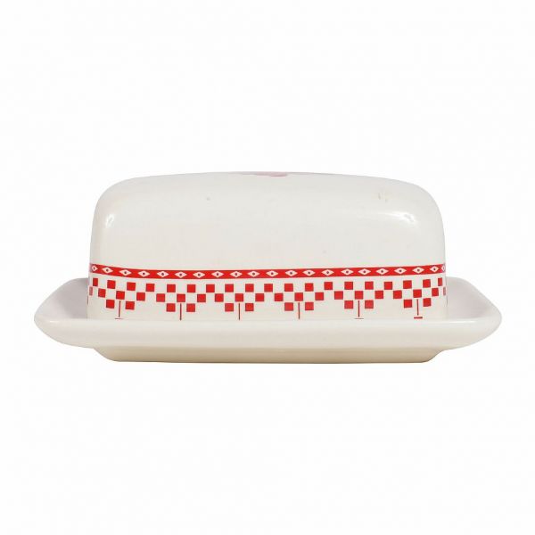 МАСЛЕНКА "Красные шашечки", COMPTOIR DE FAMILLE,  BUTTER DISH DAMIER RED 12X9XH6CM EARTHENWARE, АРТИКУЛ 2272