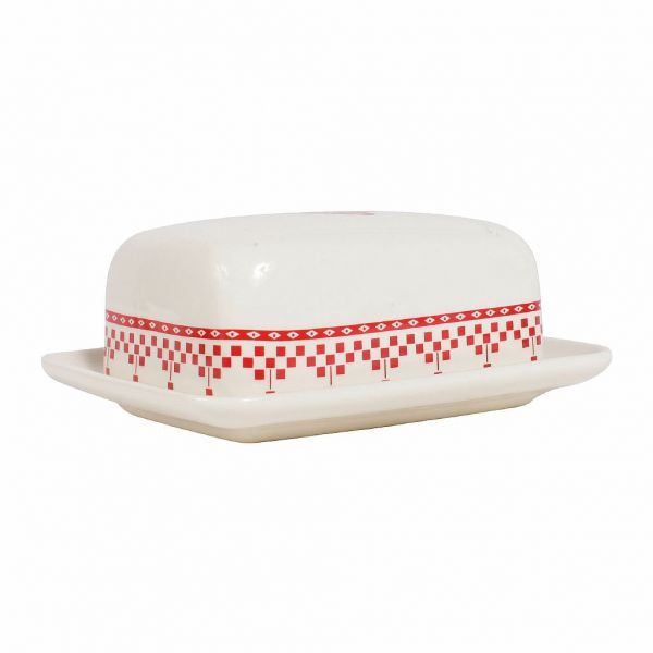 МАСЛЕНКА "Красные шашечки", COMPTOIR DE FAMILLE,  BUTTER DISH DAMIER RED 12X9XH6CM EARTHENWARE, АРТИКУЛ 2272