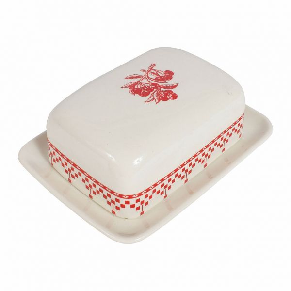 МАСЛЕНКА "Красные шашечки", COMPTOIR DE FAMILLE,  BUTTER DISH DAMIER RED 12X9XH6CM EARTHENWARE, АРТИКУЛ 2272
