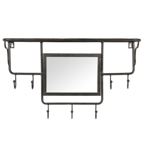 Зеркало с крючками  MANTEAU COAT RACK INDUS BLACK 60X18X38 CM IRON+MDF+MIRROR COTE TABLE, Арт,: 24432