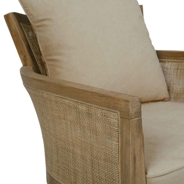 Кресло, ARMCHAIR LAKSOA SAND 70X78XH74CM OAK+RATTAN+100% хлопок ,Cote Table ,Арт,: 37064