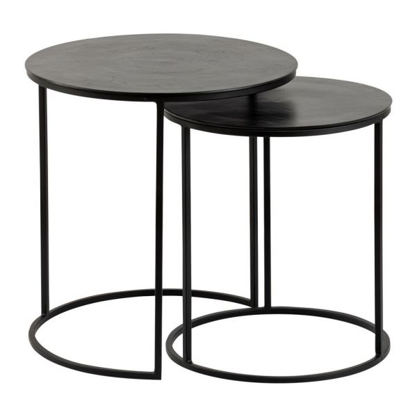 Столик приставной, набор 2 шт,, NEST OF 2 TABLES  FELIA BLCK D49H53+D41H46 ALU+IRON ,Cote Table ,Арт,: 37336