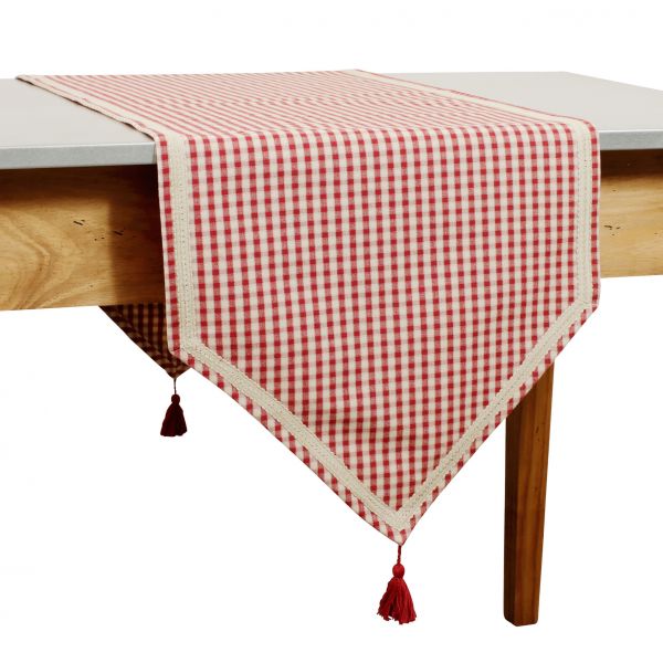 ДОРОЖКА, COMPTOIR DE FAMILLE,  TABLE RUNNER MAMI CARREAU RED 45X150CM COTTON, АРТИКУЛ 3956