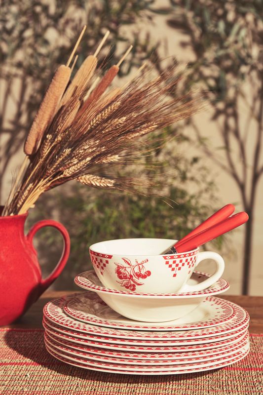 Чашка для завтрака "Красные шашечки", COMPTOIR DE FAMILLE,   DAMIER 450 мл., каменная керамика, АРТИКУЛ 2370